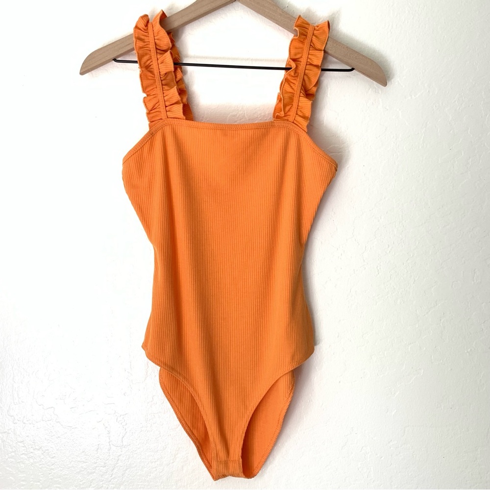 Heatherly Raina Ruffle Straps Knit Bodysuit - Size XSP